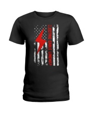 Electric Cable Lineman USA Flag Ladies T-Shirt tile
