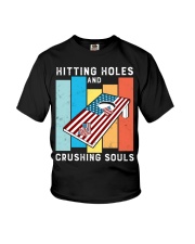 Hitting Holes Crushing Souls Funny Cornhole Youth T-Shirt tile