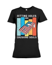 Hitting Holes Crushing Souls Funny Cornhole Premium Fit Ladies Tee tile