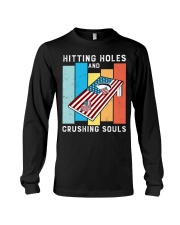 Hitting Holes Crushing Souls Funny Cornhole Long Sleeve Tee tile