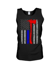 Blue Red Line Flag Police Firefighter Axe Hook Unisex Tank tile