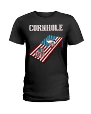 Cornhole Board Bags Outdoor Game American flag Ladies T-Shirt tile
