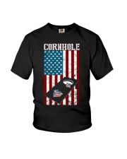 Cornhole USA American flag Funny Cornhole Youth T-Shirt tile