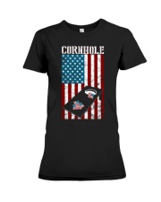 Cornhole USA American flag Funny Cornhole Premium Fit Ladies Tee tile