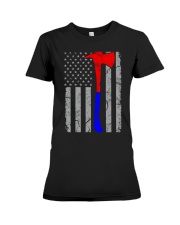 Thin Blue Red Line Flag Police Firefighter Premium Fit Ladies Tee tile