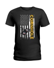 Cornhole USA American flag Ladies T-Shirt tile
