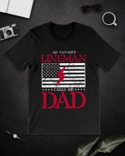 My Favorite Lineman Calls Me Dad USA flag Classic T-Shirt lifestyle-mens-crewneck-front-16
