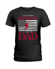 My Favorite Lineman Calls Me Dad USA flag Ladies T-Shirt tile