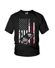 Thin Red line Cornhole board USA American flag Youth T-Shirt tile