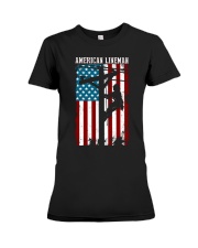 Patriotic Lineman Flag Electric Premium Fit Ladies Tee tile
