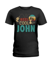 Retro Fishing Reel Cool John Ladies T-Shirt tile