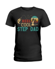 Retro Fishing Reel Cool Step Dad Ladies T-Shirt tile