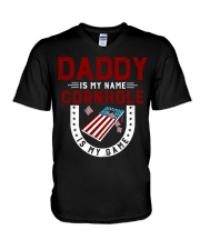 Daddy is my name cornhole is my game V-Neck T-Shirt tile