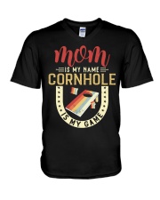Mom is my name cornhole is my game V-Neck T-Shirt tile