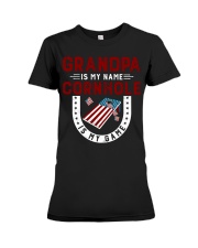 Grandpa is my name cornhole is my game Premium Fit Ladies Tee tile