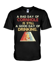 Funny bad day of cornhole Is good day of drinking V-Neck T-Shirt tile