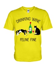Drinking wine feline fine V-Neck T-Shirt thumbnail