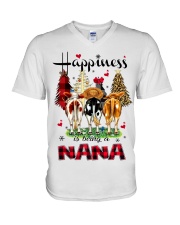 Happiness is being a nana cow christmas V-Neck T-Shirt tile