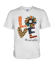 Love nana flower V-Neck T-Shirt tile