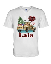 I love being a lala truck leopard xmas V-Neck T-Shirt tile
