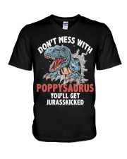 Don't mess with poppy saurus V-Neck T-Shirt tile