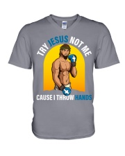 boxing jesus try jesus not me lqt lbs V-Neck T-Shirt tile
