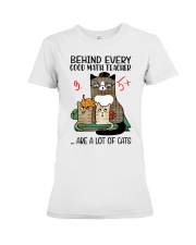 math teacher behind good cat lqt lbs Premium Fit Ladies Tee tile