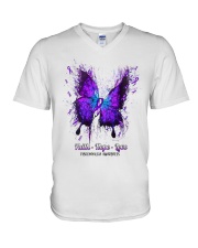 butterfly-Faith-hope-love-fibromyalgi-a-lqt-nna V-Neck T-Shirt tile