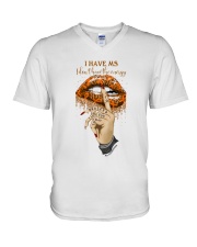 Multipl-Scleros-hand-pretend-energy-lqt-nna V-Neck T-Shirt tile