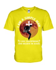 Man-Saxophone-Believe-In-Jesus lqt pml V-Neck T-Shirt tile