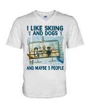 skiing-dog-people-dvhd pml V-Neck T-Shirt tile