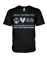 dirt track racing cat neon lqt-NTH V-Neck T-Shirt tile