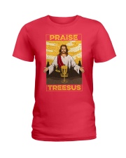 disc-golf god treesus lqt lbs Ladies T-Shirt tile