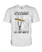 architect cat leave lqt lbs V-Neck T-Shirt tile