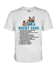 rugby 10 code lqt pml V-Neck T-Shirt tile