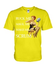 rugby man make me scrum lqt lbs V-Neck T-Shirt tile