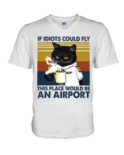 pilot cat if idiot could fly lqt pml V-Neck T-Shirt tile