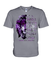 fibromyalgia It Takes Strength lqt lbs V-Neck T-Shirt tile