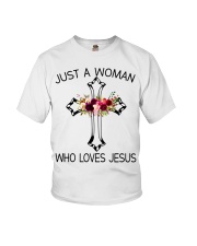 Just A Woman Who Loves Jesus Youth T-Shirt thumbnail