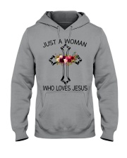 Just A Woman Who Loves Jesus Hooded Sweatshirt thumbnail