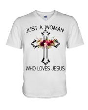 Just A Woman Who Loves Jesus V-Neck T-Shirt thumbnail