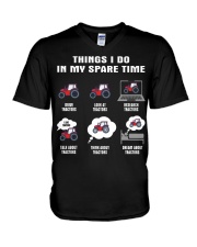 Spare Time Red Tractor V-Neck T-Shirt tile