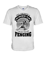 Retirement Plan Fencing V-Neck T-Shirt tile