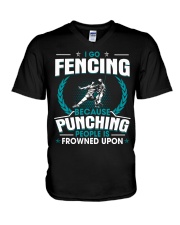 Punching People Is Frowned Upon Fencing V-Neck T-Shirt tile