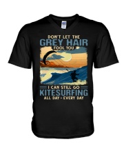 Kitesurfing - Grey hair fool you V-Neck T-Shirt tile