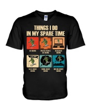 Skiing - Spare Time V-Neck T-Shirt tile