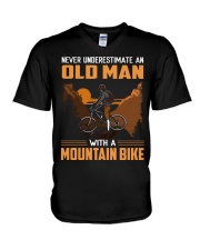 Mountain Biking - Underestimate Old Man V-Neck T-Shirt tile