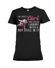 Jiu Jitsu - Girl Folds Laundry Premium Fit Ladies Tee tile
