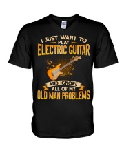 Electric Guitar - Old Man V-Neck T-Shirt tile