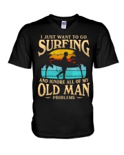Surfing - Old Man Problems V-Neck T-Shirt tile